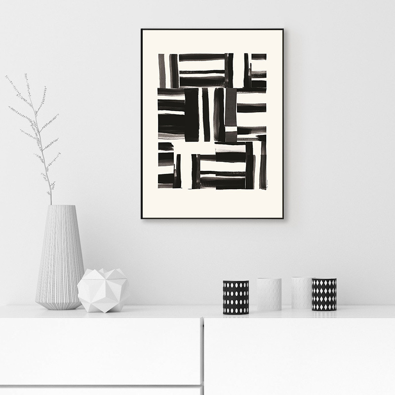 简约现代抽象几何线条黑白艺术海报客厅壁画帆布装饰画图片画芯