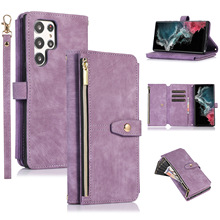 批发适用三星Galaxy S22 Ultra钱包支架三合一手机拉链保护套