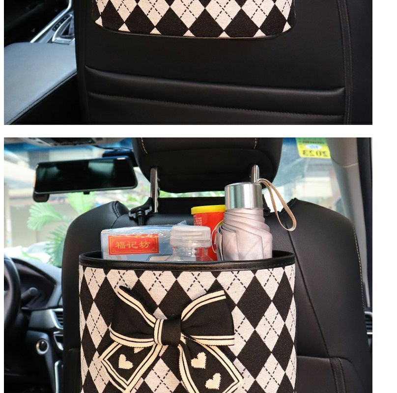 Car trash can car seat back-mounted storage bucket multi-purpose storage bucket storage box rhombus