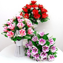 跨境代发仿真花盆栽新娘百合手捧花束葫芦花瓶套装舞蹈道具摆放花