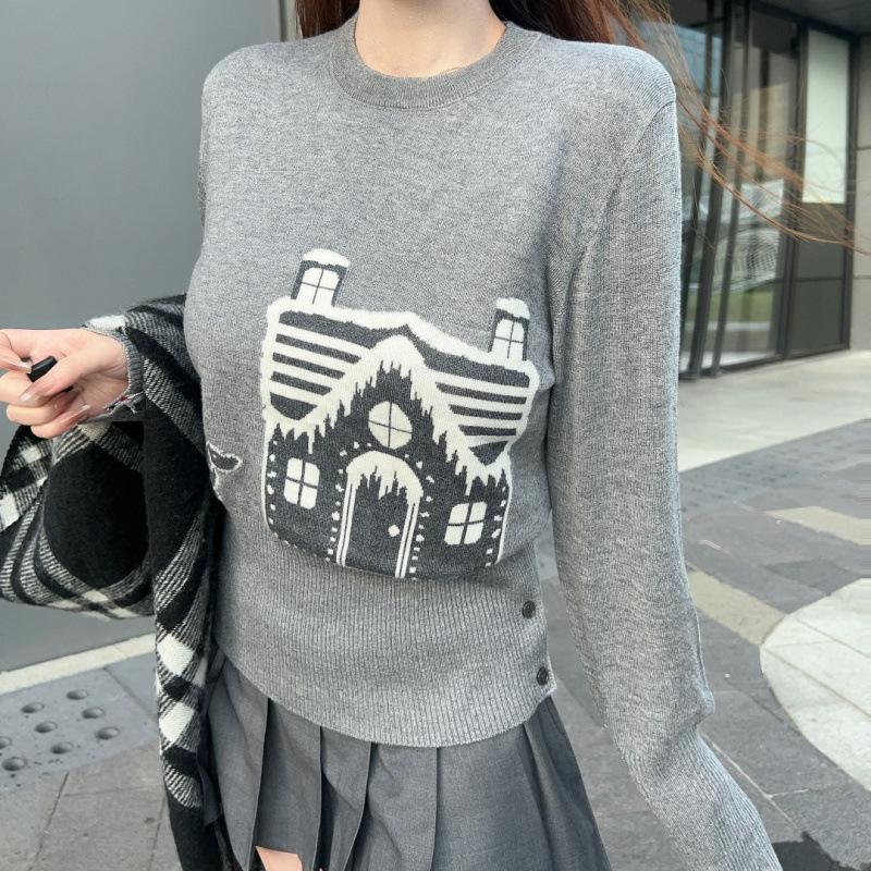 New Autumn and Winter Christmas House Style Loose Pullover Women's Long-Sleeved Round Neck Knitwear Top
