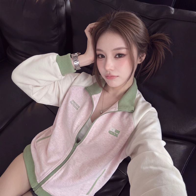 2026 Original Color-Blocked Stand-Collar Zip-Up Jacket for Women, Foam Mesh Loose Raglan Sleeve Sweatshirt Cardigan Casual Outerwear 2026 Original Color-Blocked Stand-Collar Zip-Up Jacket for Women, Foam Mesh Loose Raglan Sleeve Sweatshirt Cardigan Casual Outerwear
