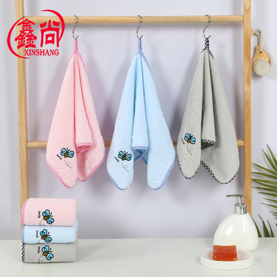 毛巾厂批发纯棉包检测刺绣小蜜蜂童巾 全棉礼品擦手方巾 logo定制|ms