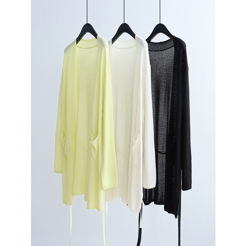 Refreshing Linen Lyocell Mid-Length Cardigan with Belt, Spring/Summer 2026, Stylish and Relaxed Style with Shawl Pockets