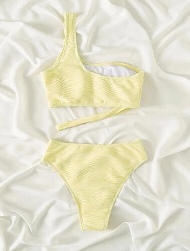  European and American New Split Asymmetrical Cut-out One-shoulder Split Swimwear Bikini Cross-border
