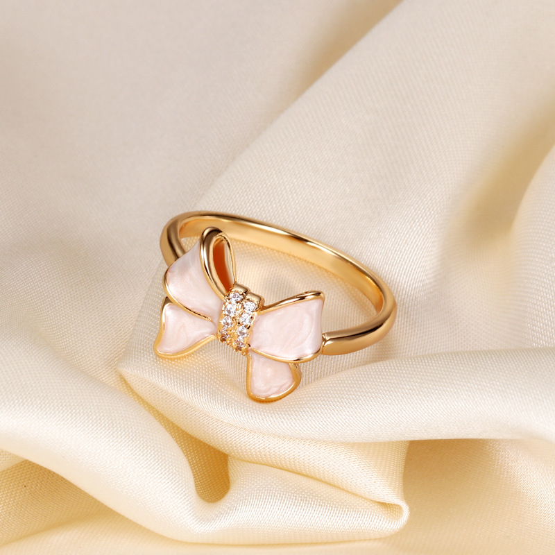 Fashion Bow Knot Copper Inlay Shell Zircon Rings