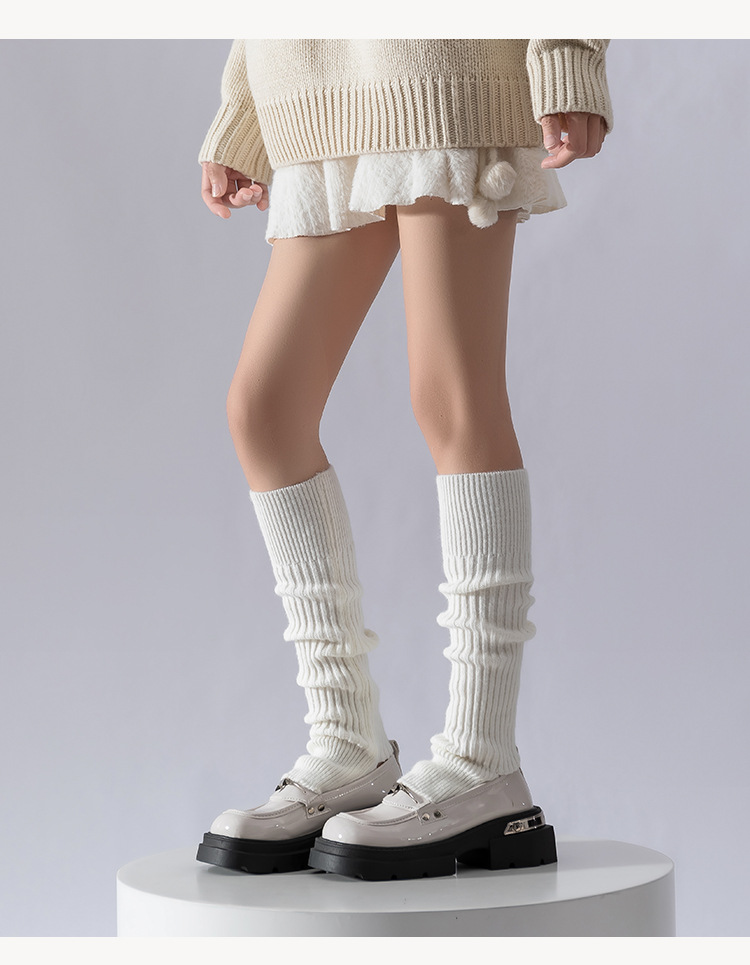 Scaldamuscoli Bootshang in cotone, autunno e inverno, calzini da donna in cashmere, spessi e caldi, in pile lavorato a maglia, a righe verticali grigie, al polpaccio_voghion.com