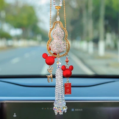 Style Diamond-Encrusted Gourd Car: Other Automotive Interior Supplies - white-gourd-with-gold-edge-and-diamonds-mickey-pendant