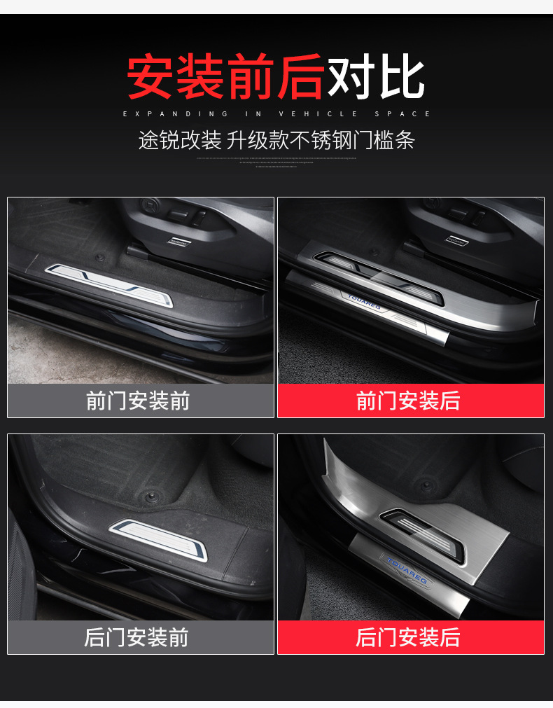 Suitable for 19-26 Volkswagen Touareg models: door sill trim, welcome step, footrest, stainless steel protective modification