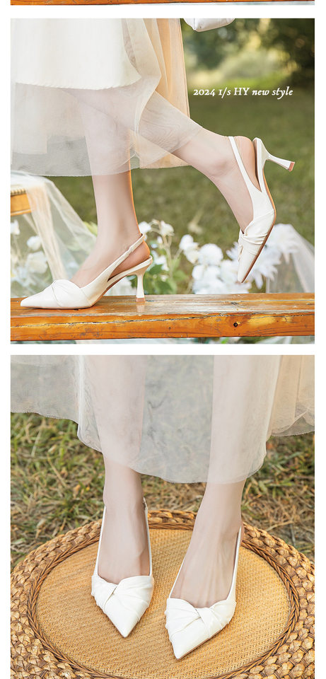 Giày sandal nữ bít mũi mũi nhọn gót mảnh quai ngang, gót 6–8 cm — Màu bạc, Màu trắng be, Màu vàng chi tiết 8