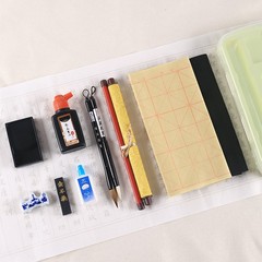 Beginner Calligraphy Practice Stationery Set for Students - Portable Ink, Brush, Paper, Inkstone, Water Writing Cloth Set