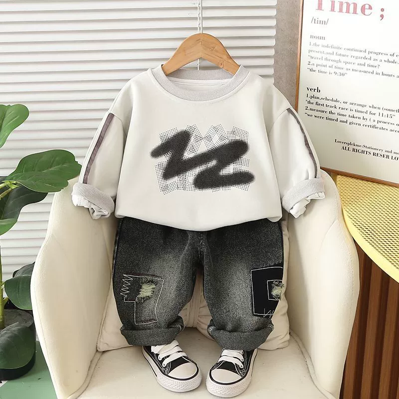 Детский свитшот для мальчика 2025, западный стиль, весенне-осенний костюм, новая детская одежда для мальчиков, комплект из двух предметов