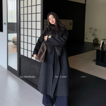 LS述致 狐狸毛领大衣女2025冬新款中长款羊毛外套呢子大衣 D8287#