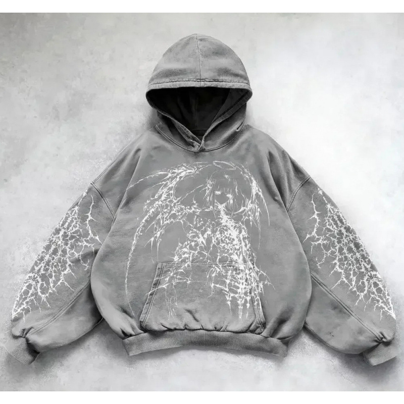 Y2K Retro Punk Digital Print Hoodie - Gothic Couple Design Oversized Streetwear Sweatshirt, Unisex Vintage Style Pullover_viptrois.com