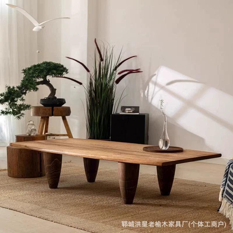 Журнальный столик в стиле ваби-саби из старого дерева вяза, угловой столик из цельного дерева, эркер, татами, небольшой низкий столик, маленький журнальный столик в японском стиле для дома, гостиной