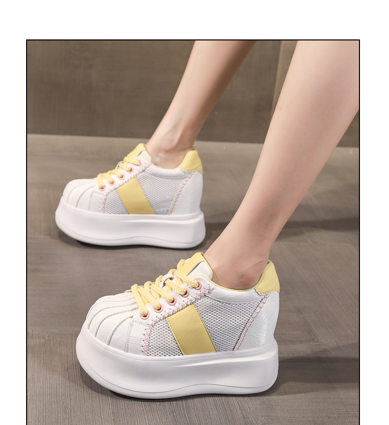 Giày sneaker nữ đế dày tăng chiều cao lưới thoáng khí phối màu trắng hồng — Trắng hồng chi tiết 12