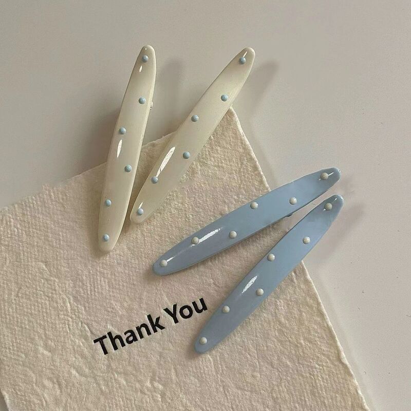 Korean Cream Blue and White Polka Dot Hairpin Simple Base Oil Duckbill Hairpin Girl Broken Hairpin Wholesale New Style Korean Cream Blue and White Polka Dot Hairpin Simple Base Oil Duckbill Hairpin Girl Broken Hairpin Wholesale New Style