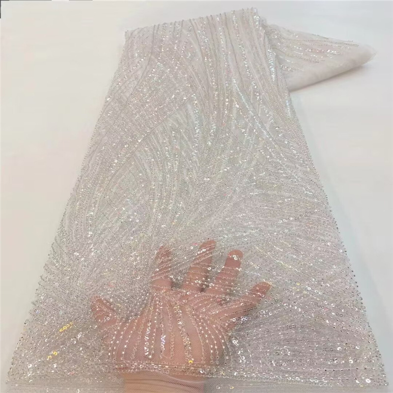 En stock tubo de cuentas bordado tela de encaje boda etapa desgaste vestido DIY tela de lentejuelas bordado tela de encaje image 9