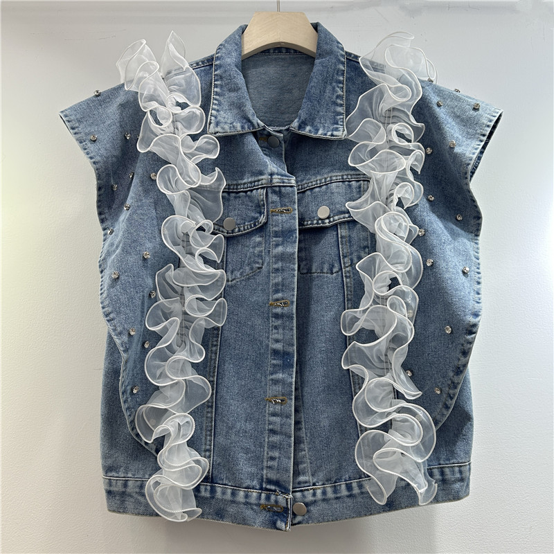 Denim suelto corto 2025 versión coreana de la industria pesada retro nueva chaqueta de mezclilla con diamantes chaqueta de manga larga chaqueta image 1