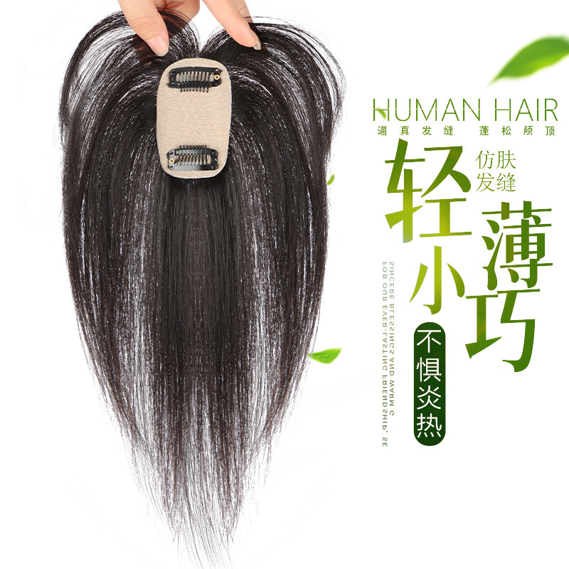 Wig for Women with Real Hair on the Top of the Head, Full Human Hair to Cover Gray Hair, Summer Light and Breathable Covering the Top of the Head Wig Piece Wig for Women with Real Hair on the Top of the Head, Full Human Hair to Cover Gray Hair, Summer Light and Breathable Covering the Top of the Head Wig Piece