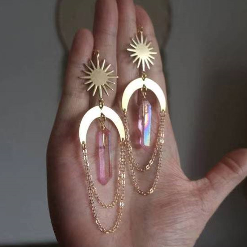 Fashion Sun Moon Crystal Plating Drop Earrings 1 Pair display picture 4