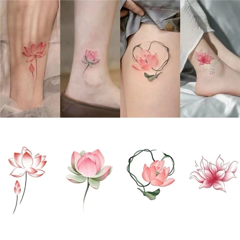 Chinese-Style Beautiful Lotus Tattoo Stickers, Washable, High Aesthetic Value, Waterproof and Long-Lasting for the Ankle, Pure and Fresh Style, Realistic and Fresh-Looking Chinese-Style Beautiful Lotus Tattoo Stickers, Washable, High Aesthetic Value, Waterproof and Long-Lasting for the Ankle, Pure and Fresh Style, Realistic and Fresh-Looking