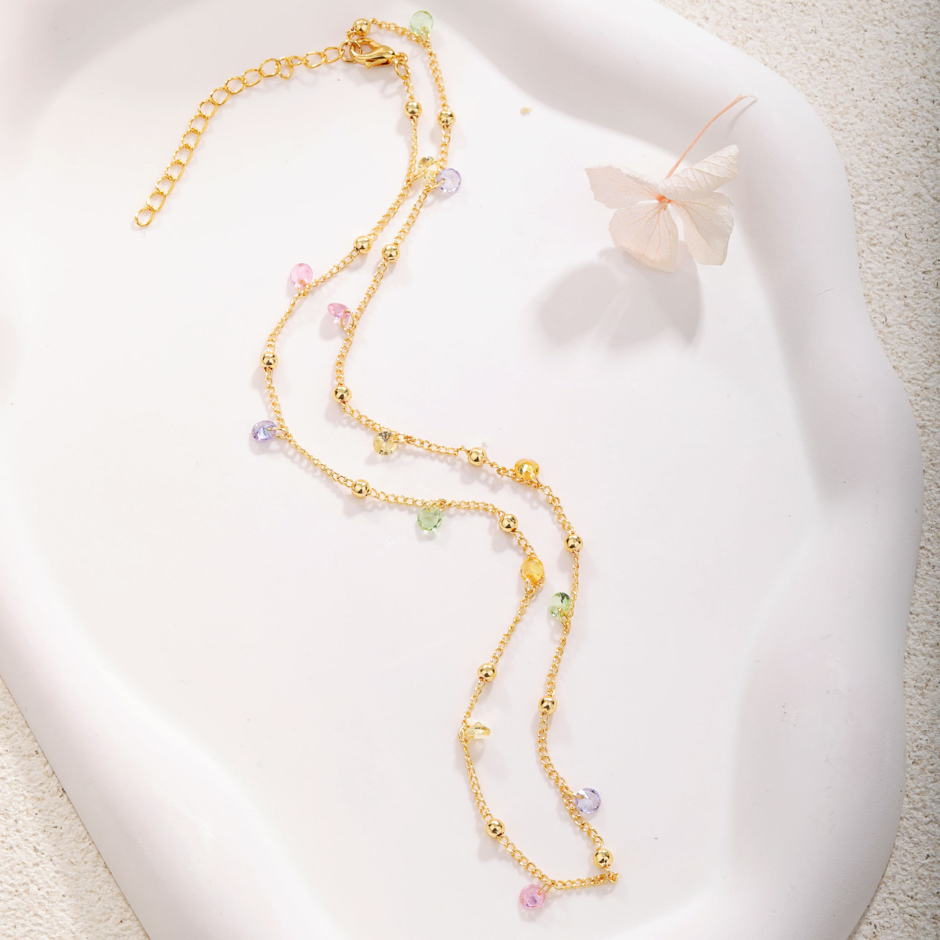7g Weight Gold Plated Plating Material Necklace Classification Copper Chain Material 1 Piece Quantity Holiday, Daily Occasion Artificial Crystal, Copper Material Water Droplets, Heart Shape Pattern Women's Gender Irregular, Plating Design Sweet Style Sweet Water Droplets Heart Shape Gold Plated Artificial Crystal Copper Wholesale Necklace 无