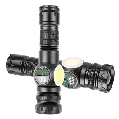 Cross-border digital display power indicator, high-brightness flashlight with zoom, long-range side light, floodlight for home emergency, outdoor hiking, cycling, rechargeable (UV fənərlər) - round-model-data-cable