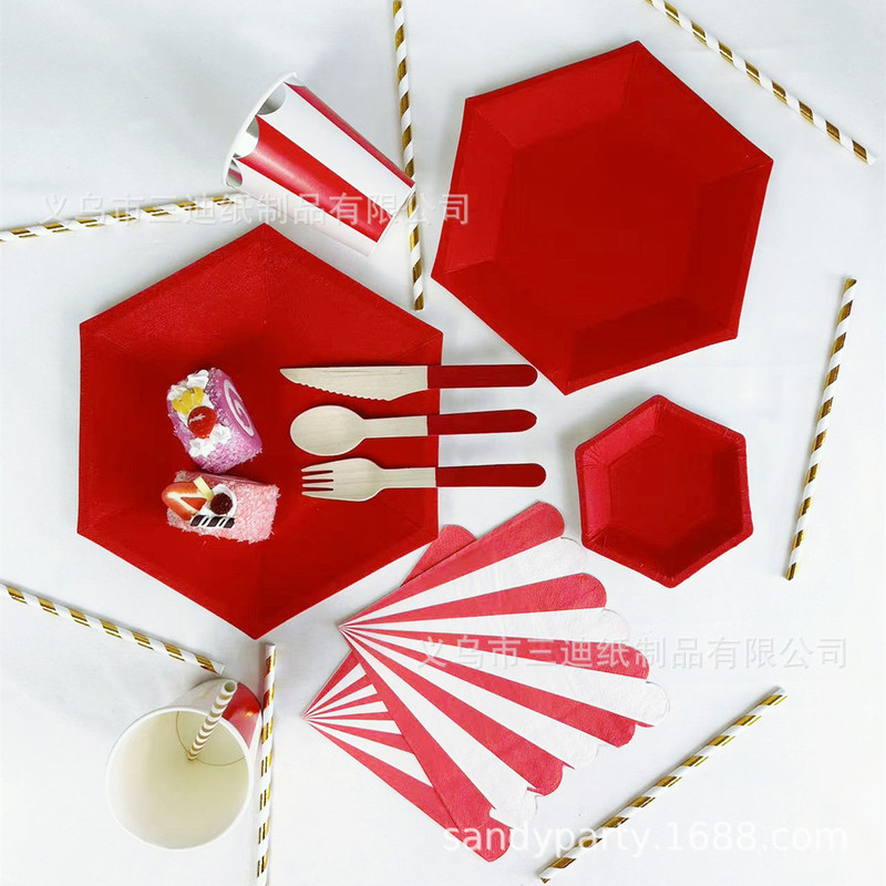 Loss Promotion Disposable Paper Plate Red Theme Paper Tableware Scrub Plate Birthday Cake Plate Party Decorative Plate