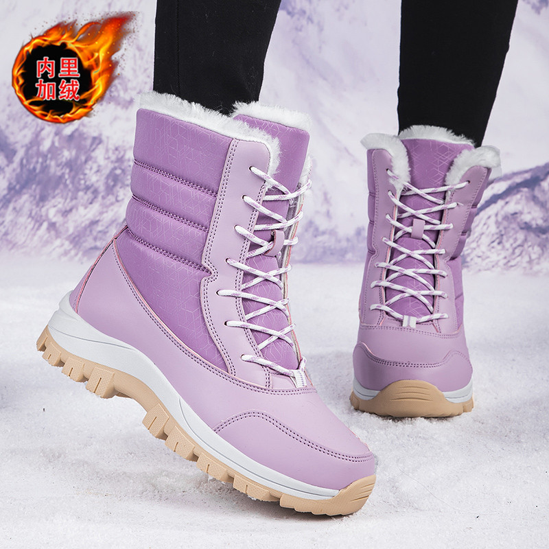 Botas de nieve al aire libre para mujeres más zapatos de algodón grueso de velcro de invierno 2024 nuevo tipo con cremallera de suela gruesa calentadora de algodón