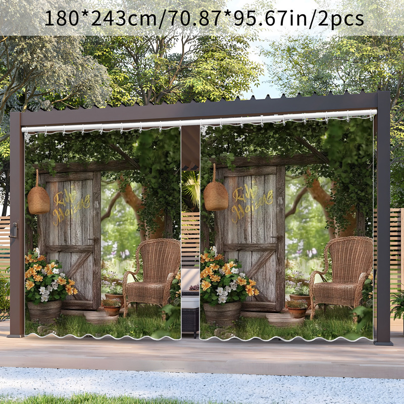 Amazon Xianghui Courtyard Cross-Border Hot Selling Sunscreen Waterproof Curtain Digital Printing Dropshipping Hook Type Outdoor Pavilion