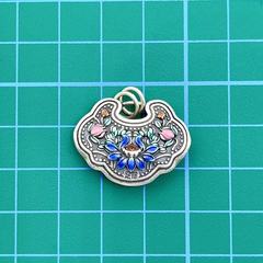 S999足銀燒藍蓮花蓮蓬兩世歡銀鎖吊墜 民族風項鍊掛件diy編繩手鍊