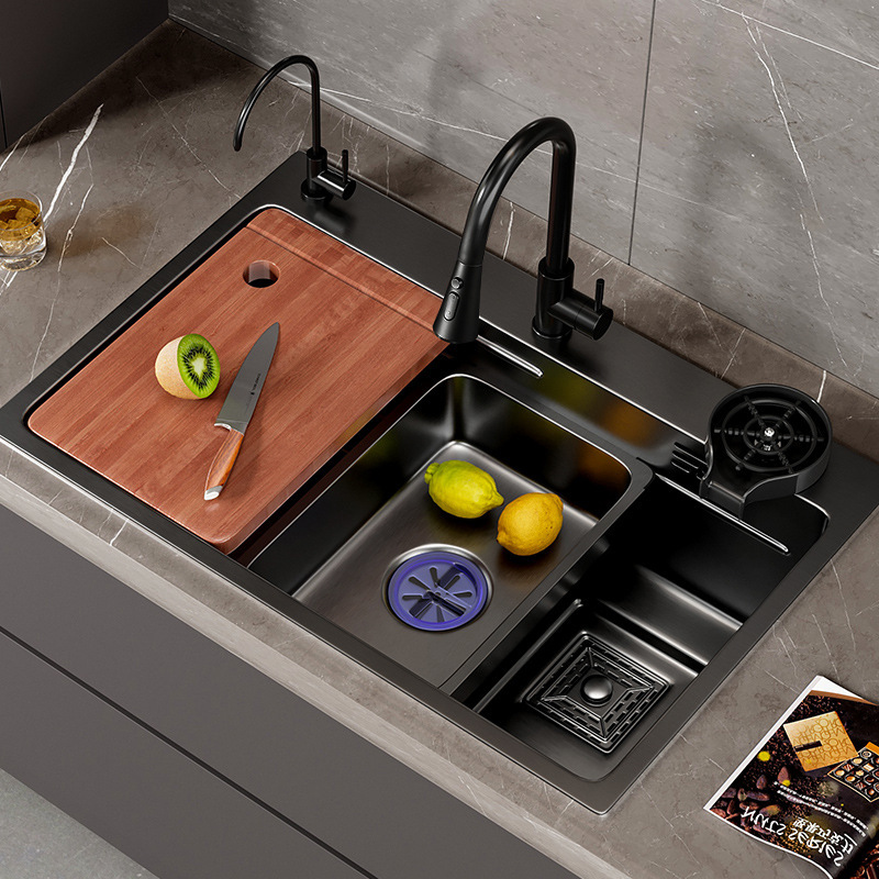 Lavadora de platos de acero inoxidable 304 gran fregadero de lavado de platos de cocina doméstica con un conjunto completo