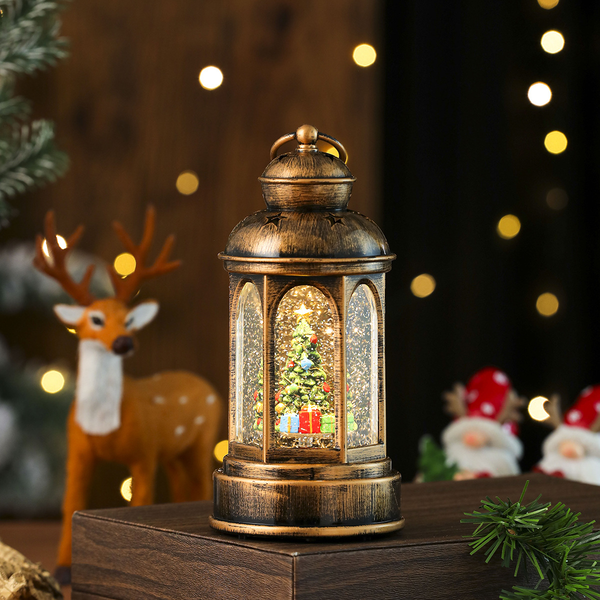 Decoraciones navideñas Caja de música luminosa de Santa Claus Lámpara de aceite grande Lámpara de viento de Navidad Regalo de mesa de barra