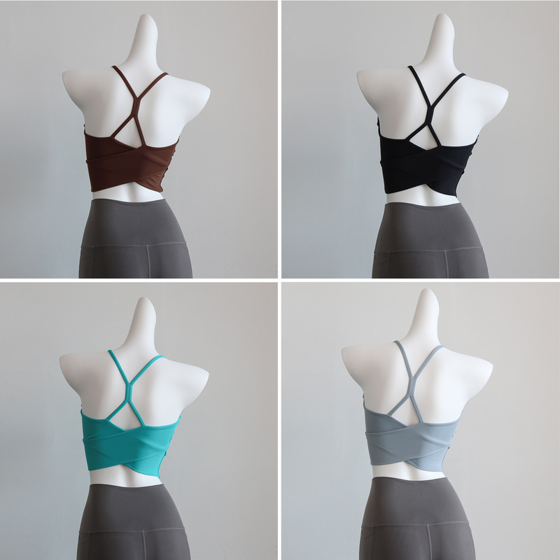 Nude Cross-Back Yoga Clothes for Women, Shock-Proof Push-Up Removable Sports Bra, Running Training Fitness Clothes Tops Nude Cross-Back Yoga Clothes for Women, Shock-Proof Push-Up Removable Sports Bra, Running Training Fitness Clothes Tops
