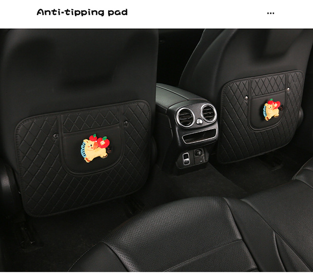 Cute Cartoon Car Seat Back Anti-Kick Pad for Ladies, Car Seat Back Anti-Dirt Pad with Storage Strap