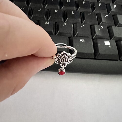 925 Silver Blue Lotus Tassel Ring for Women, Adjustable, Original Design, Retro Simple Finger Ring, Suitable for Pinky Finger, Accessory