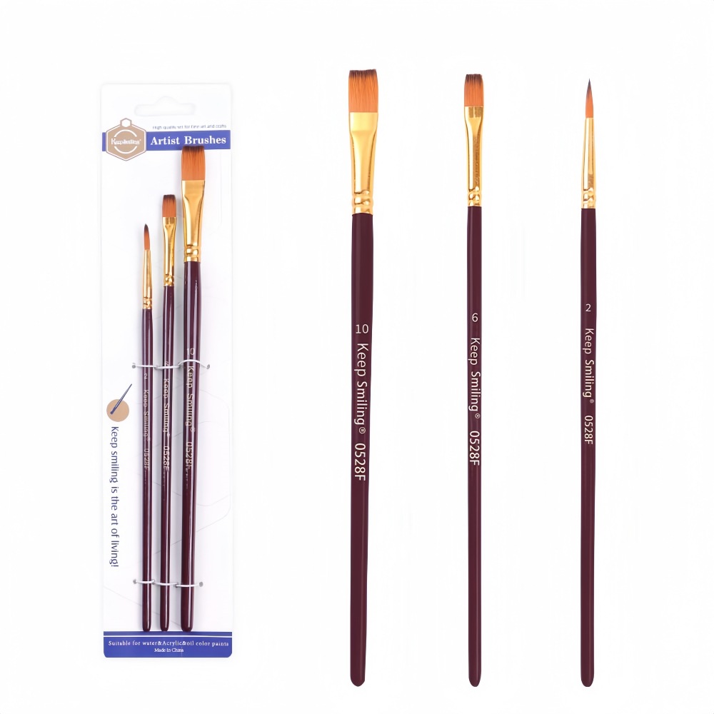 3 piezas combinación cepillo plano de cerámica vinilo muñeca pintura pincel acuarela gouache acrílico fábrica al por mayor