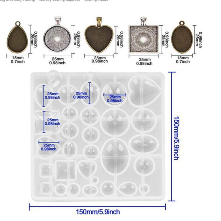 31 piezas tiempo gema epoxi molde combinación conjunto redondo cuadrado oval aleación soporte inferior