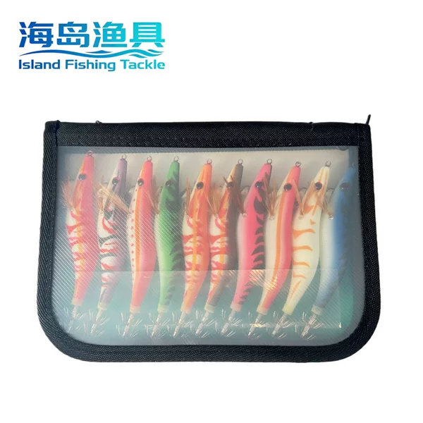 No. 3.5 Built-In Sound Bead Squid Hook Wooden Shrimp Set Lure Bait Balanced Shrimp Fake Bait Pack for Sea Fishing Portable Sea Rod