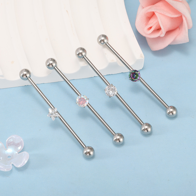 New Stainless Steel Single-Hole Stud Earrings with Piercing Design, Minimalist Double-Ended Ear Bridge, Cartilage Industrial Barbell detail image 9