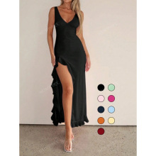 R 13668 European Ruffle Slit Maxi Dress ŷ����Ҷ�߿��������