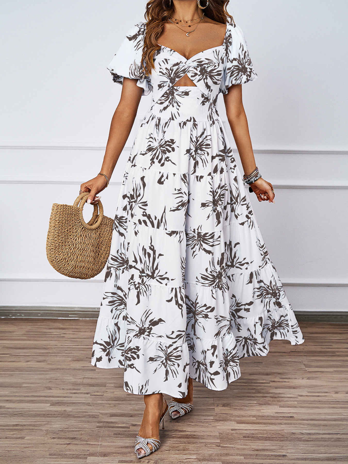 455g Weight Maxi Long Dress Dress Length Type Short Sleeve Sleeve Length Swing Dress Dresses Type Puff Sleeve Sleeve Type Polyester Fabric Type High Waist Waist Line Holiday, Daily Occasion Off Shoulder Neckline Regular Fit Fit Type Color Block, Painted Flower Pattern Summer Season Women's Gender Printing Design Elegant, Streetwear Style Wholesale Women's Elegant Streetwear Printing Color Block Painted Flower Holiday Daily Off Shoulder Short Sleeve Swing Dress 19