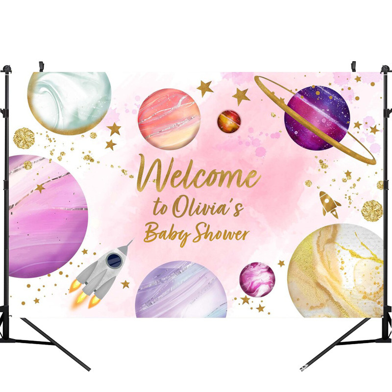 Pink Planet space baby baptism girl birthday party decoration background cloth hanging cloth photography background cloth Pink Planet space baby baptism girl birthday party decoration background cloth hanging cloth photography background cloth