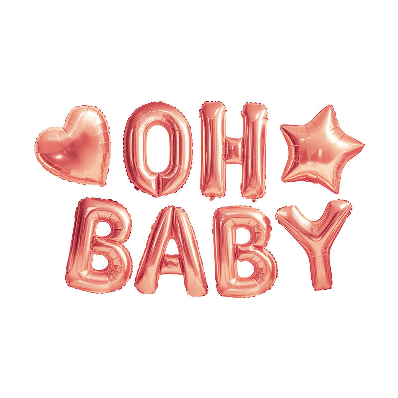 新款ins风16寸美版瘦体复古奶油白OH BABY字母生日装饰气球套餐|undefined