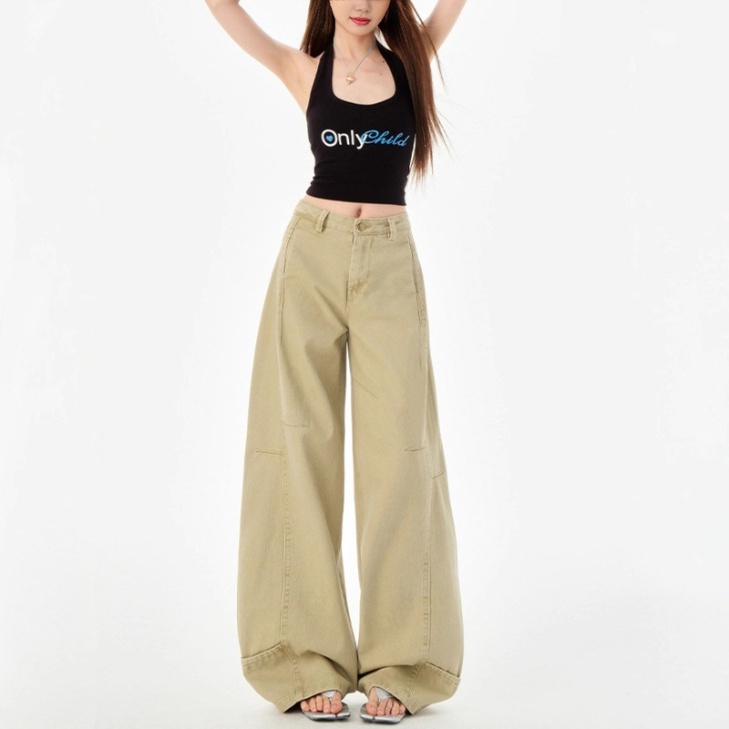 Women's American-Style Low-Waist Loose-Fitting Floor-Length Straight-Leg Wide-Leg Jeans for Petite Women