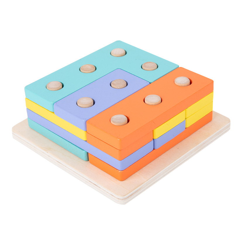 Conjunto de rompecabezas de inteligencia de anillo de forma tres en uno de madera para niños conjunto de columna a juego juguetes educativos de educación temprana