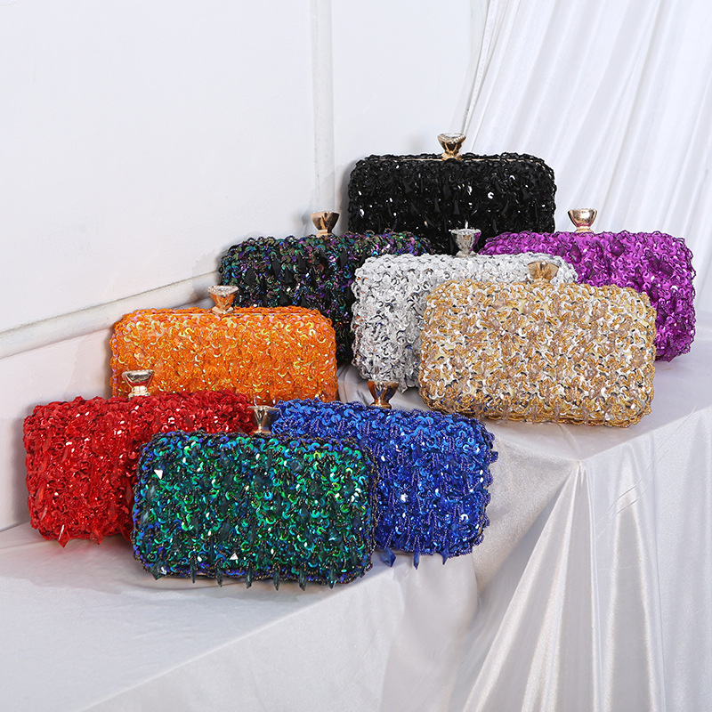 Evening Bag New Cross-border Handmade Beaded Embroidered Bag Beaded Evening Bag Vertical Small Square Bag Banquet Dress Women's Portable Evening Bag New Cross-border Handmade Beaded Embroidered Bag Beaded Evening Bag Vertical Small Square Bag Banquet Dress Women's Portable