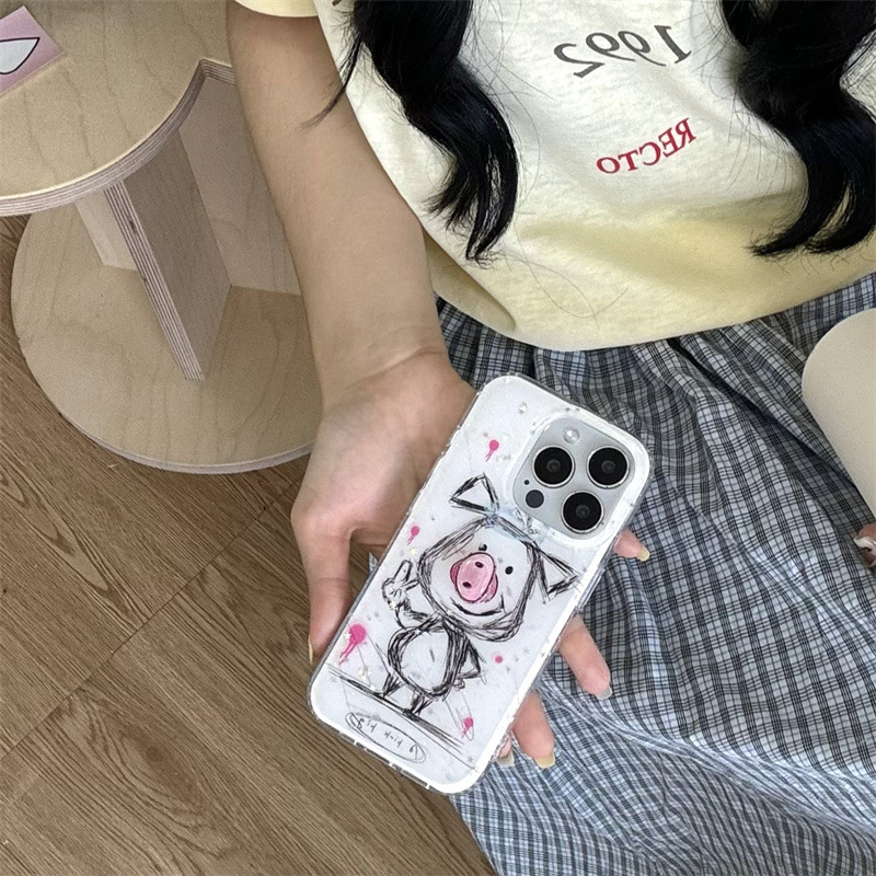 Lindo cerdo garabateado para iPhone15 Apple 16ProMax funda para teléfono móvil 14 nariz giratoria 13 mujer