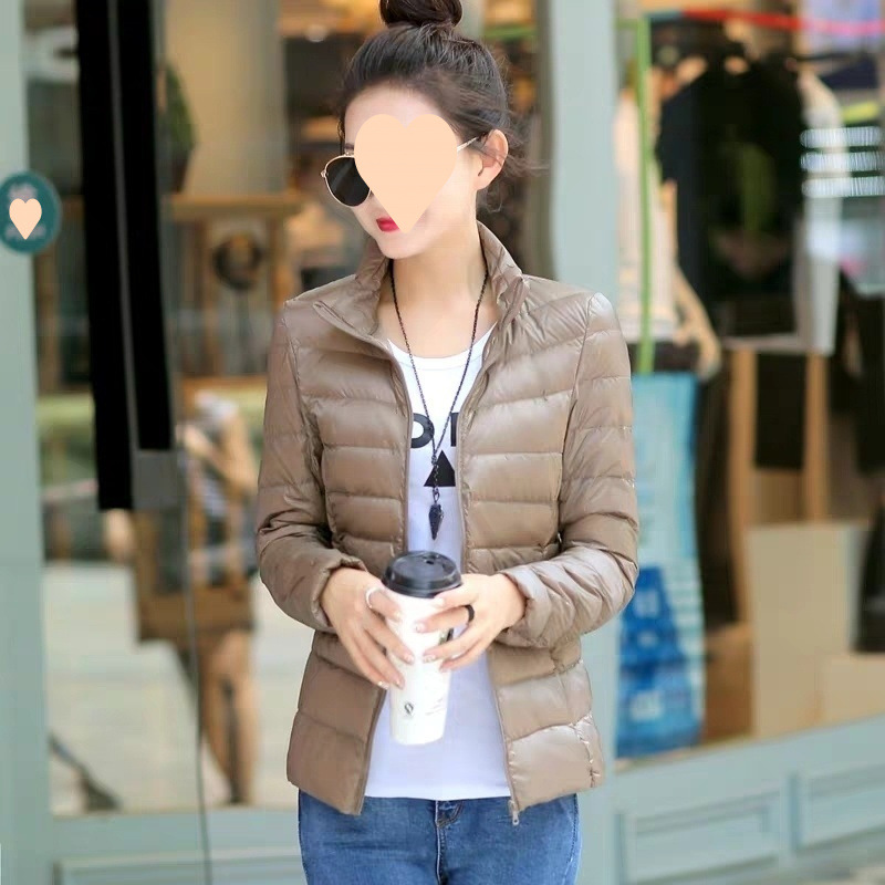 여성용 스탠드 칼라 카키